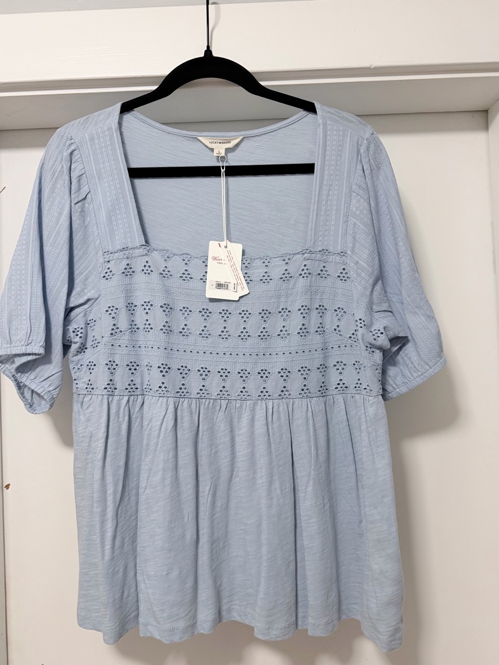 Lucky Brand Pale Blue Eyelet Square-Neck Tunic